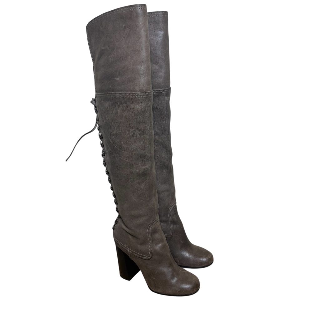 Vince Camuto Tolla OTK Womens 9.5M Leather Brown Laced Up Heel Boots Pirates Y2K